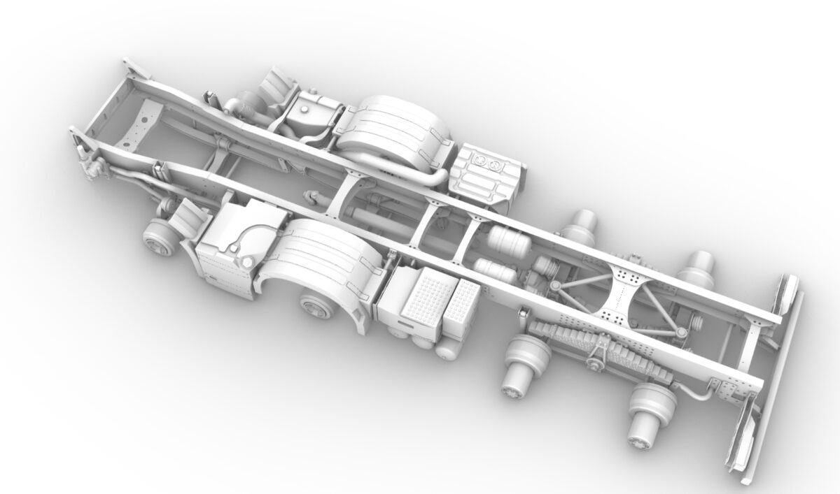 8×4 tandem chassis for Swedish construction truck